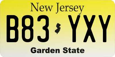 NJ license plate B83YXY
