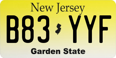 NJ license plate B83YYF