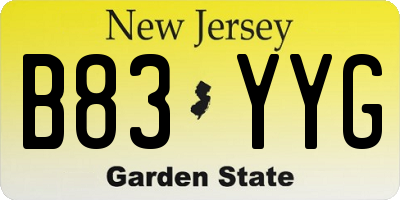 NJ license plate B83YYG