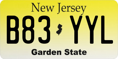 NJ license plate B83YYL
