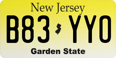 NJ license plate B83YYO