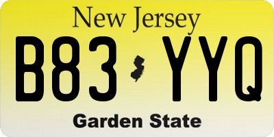 NJ license plate B83YYQ