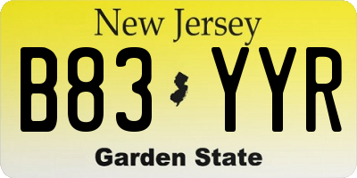 NJ license plate B83YYR