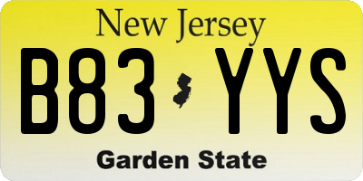 NJ license plate B83YYS