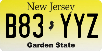 NJ license plate B83YYZ