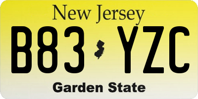 NJ license plate B83YZC