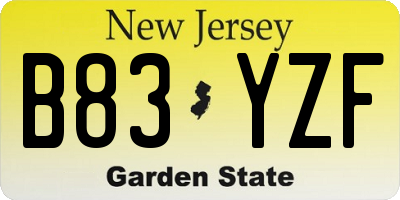 NJ license plate B83YZF