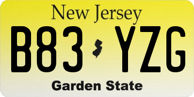 NJ license plate B83YZG