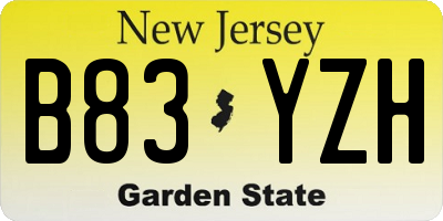 NJ license plate B83YZH