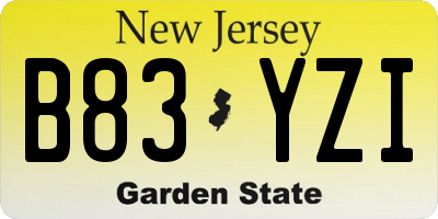NJ license plate B83YZI