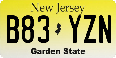 NJ license plate B83YZN