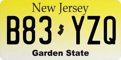 NJ license plate B83YZQ