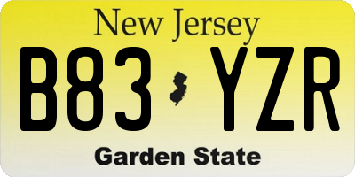 NJ license plate B83YZR
