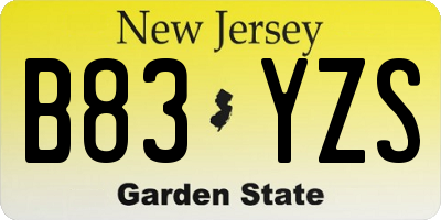 NJ license plate B83YZS