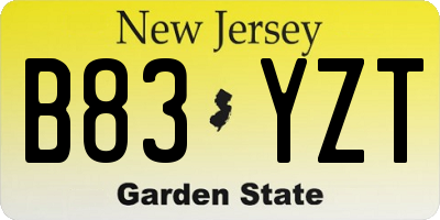 NJ license plate B83YZT