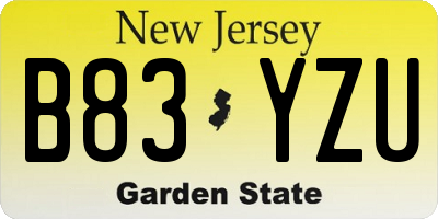 NJ license plate B83YZU