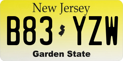 NJ license plate B83YZW