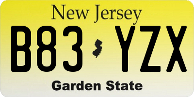 NJ license plate B83YZX