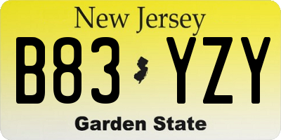 NJ license plate B83YZY