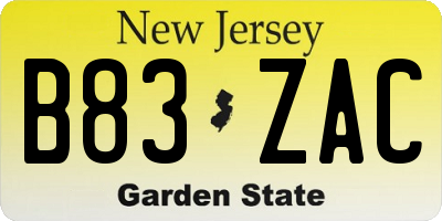 NJ license plate B83ZAC