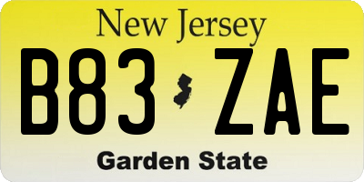 NJ license plate B83ZAE