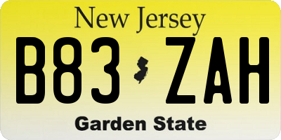 NJ license plate B83ZAH