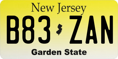 NJ license plate B83ZAN
