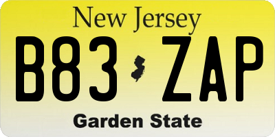 NJ license plate B83ZAP