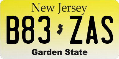 NJ license plate B83ZAS