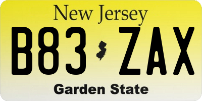 NJ license plate B83ZAX