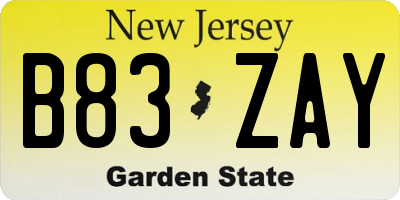 NJ license plate B83ZAY