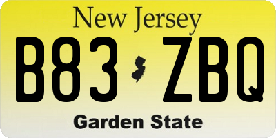 NJ license plate B83ZBQ