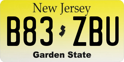 NJ license plate B83ZBU