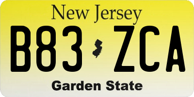 NJ license plate B83ZCA