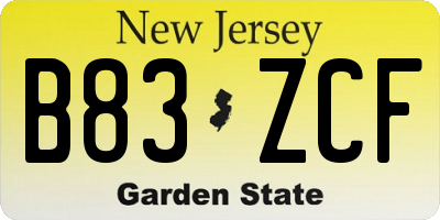 NJ license plate B83ZCF