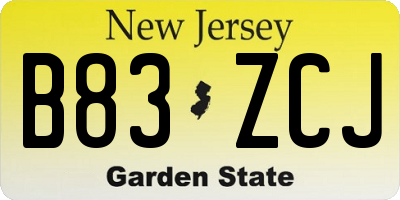 NJ license plate B83ZCJ