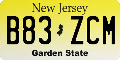 NJ license plate B83ZCM