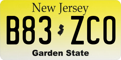 NJ license plate B83ZCO