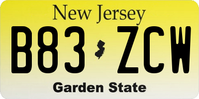 NJ license plate B83ZCW