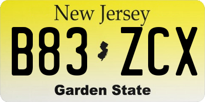 NJ license plate B83ZCX