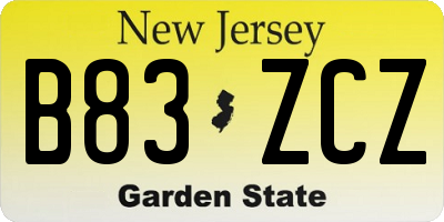NJ license plate B83ZCZ