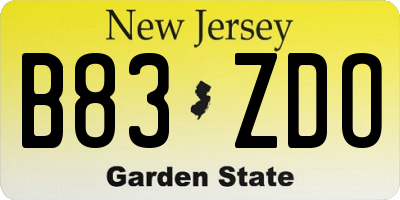 NJ license plate B83ZDO