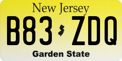 NJ license plate B83ZDQ