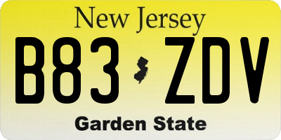 NJ license plate B83ZDV