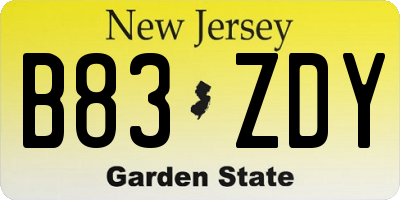 NJ license plate B83ZDY