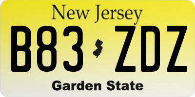 NJ license plate B83ZDZ