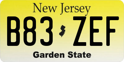 NJ license plate B83ZEF