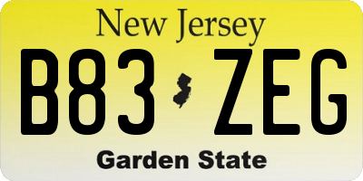 NJ license plate B83ZEG