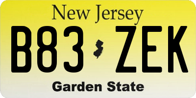 NJ license plate B83ZEK