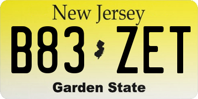 NJ license plate B83ZET